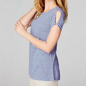 J. Jill blue white linen tee shirt short open sleeve NWT petite